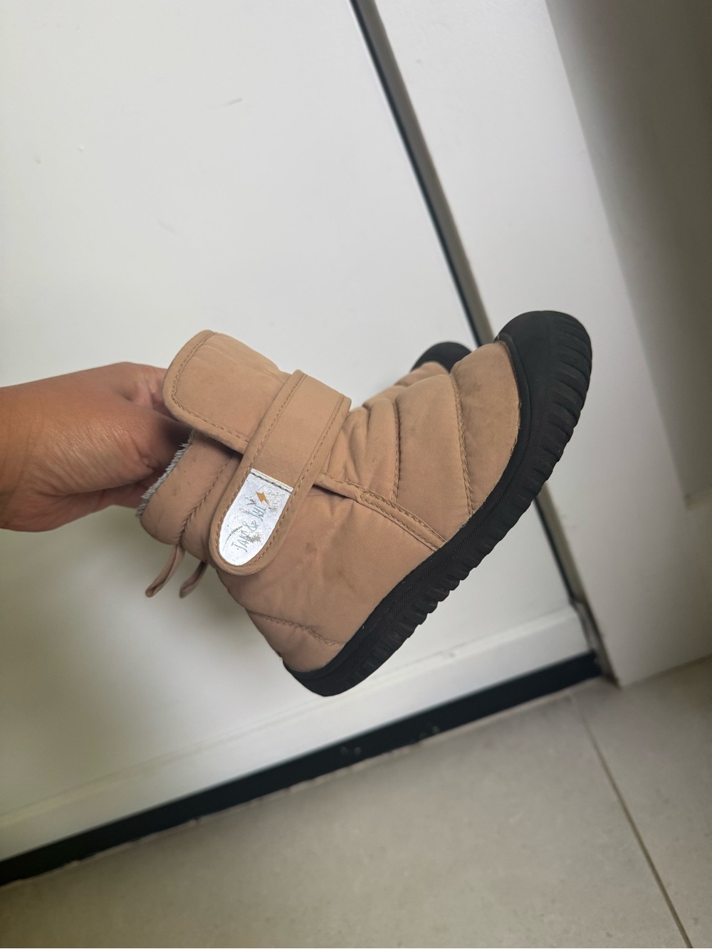 Kids Cozy Tan Winter Boots with Easy Velcro Closure